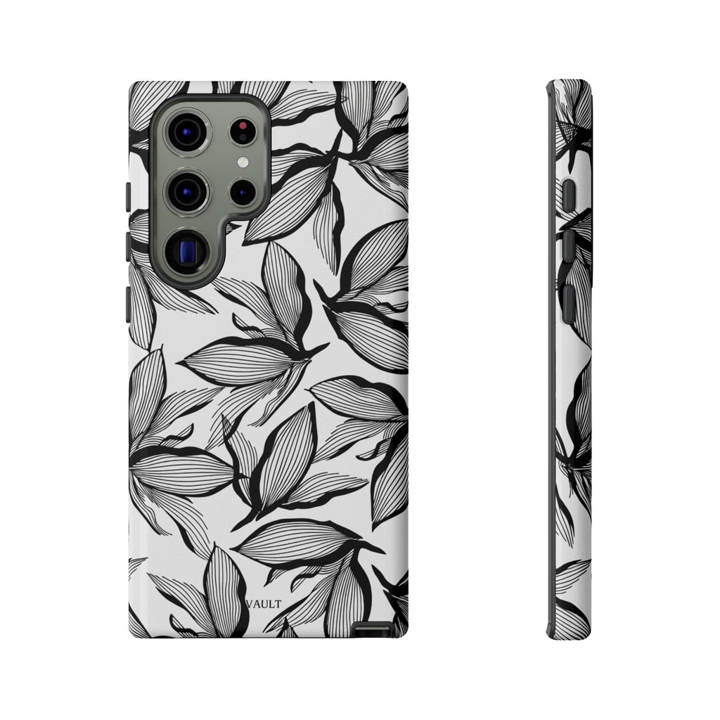 Floral Leaves Tough Phone Case – Black & White Botanical Protection