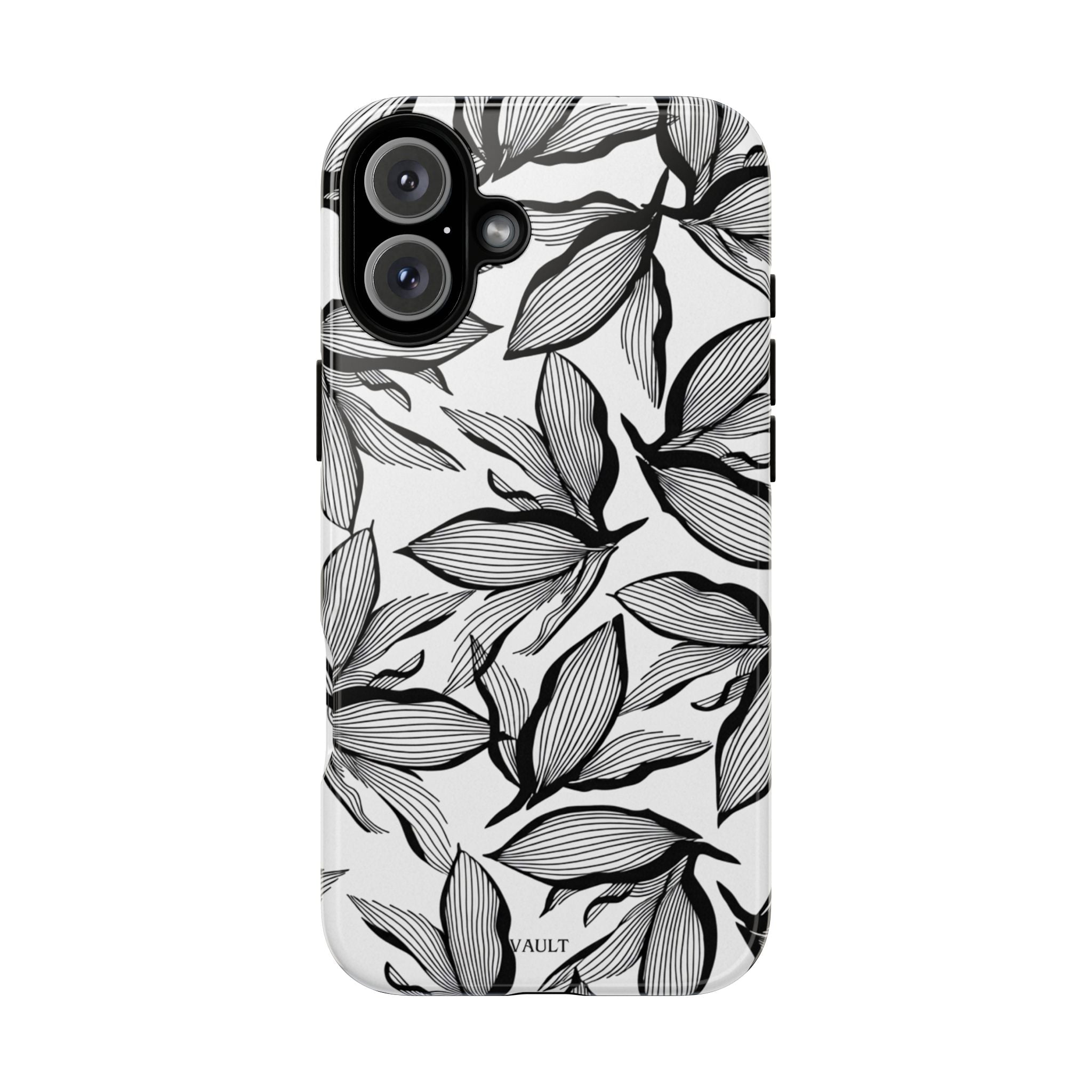 Floral Leaves Tough Phone Case – Black & White Botanical Protection