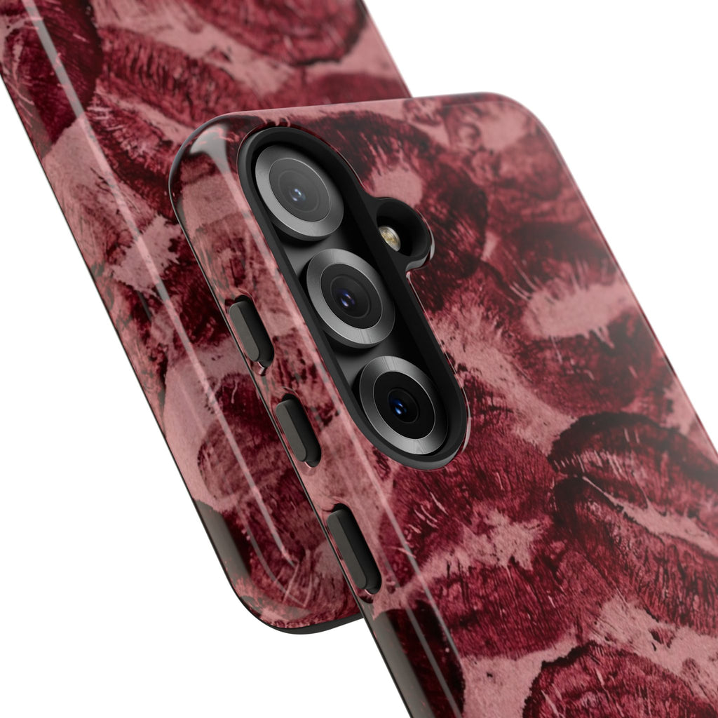 Kiss Print Phone Case – Burgundy Lip Pattern Protective Phone Cover