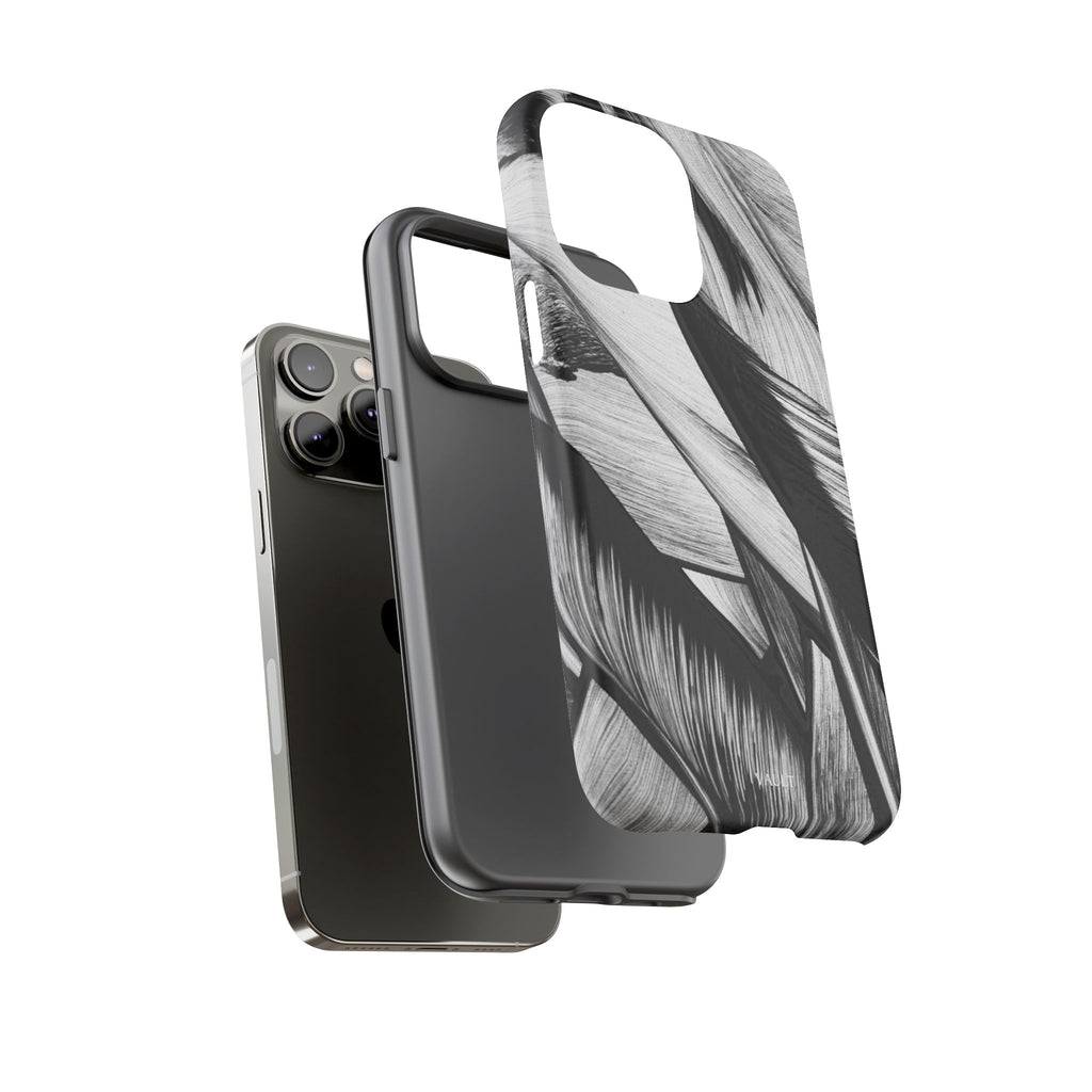 Monochrome Tropical Leaf Tough Phone Case — Black & White Botanical Protective Cover