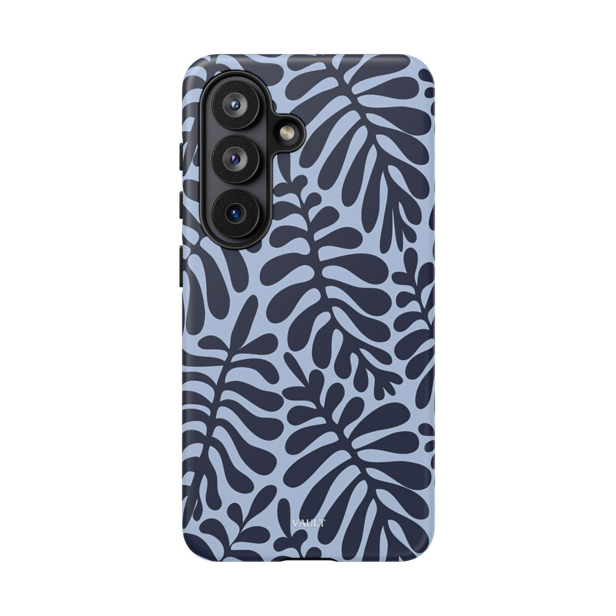 Floral Fern Tough Phone Case – Navy Blue on Light Blue, Protective Slim Cover
