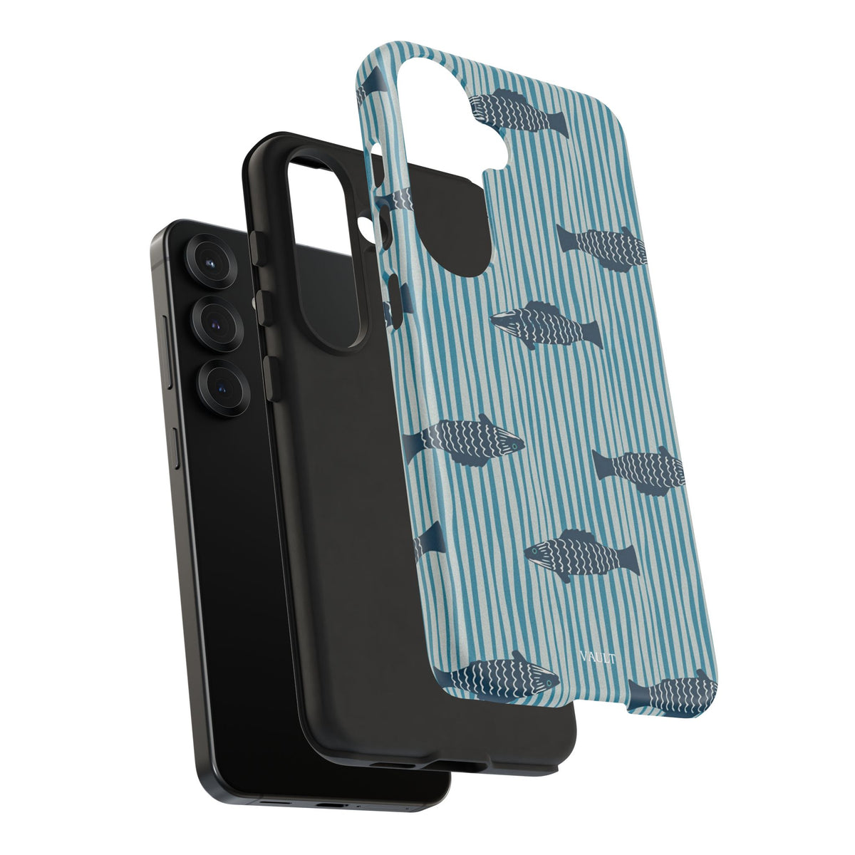 Fish Pattern Tough Phone Case — Blue Striped Ocean Design