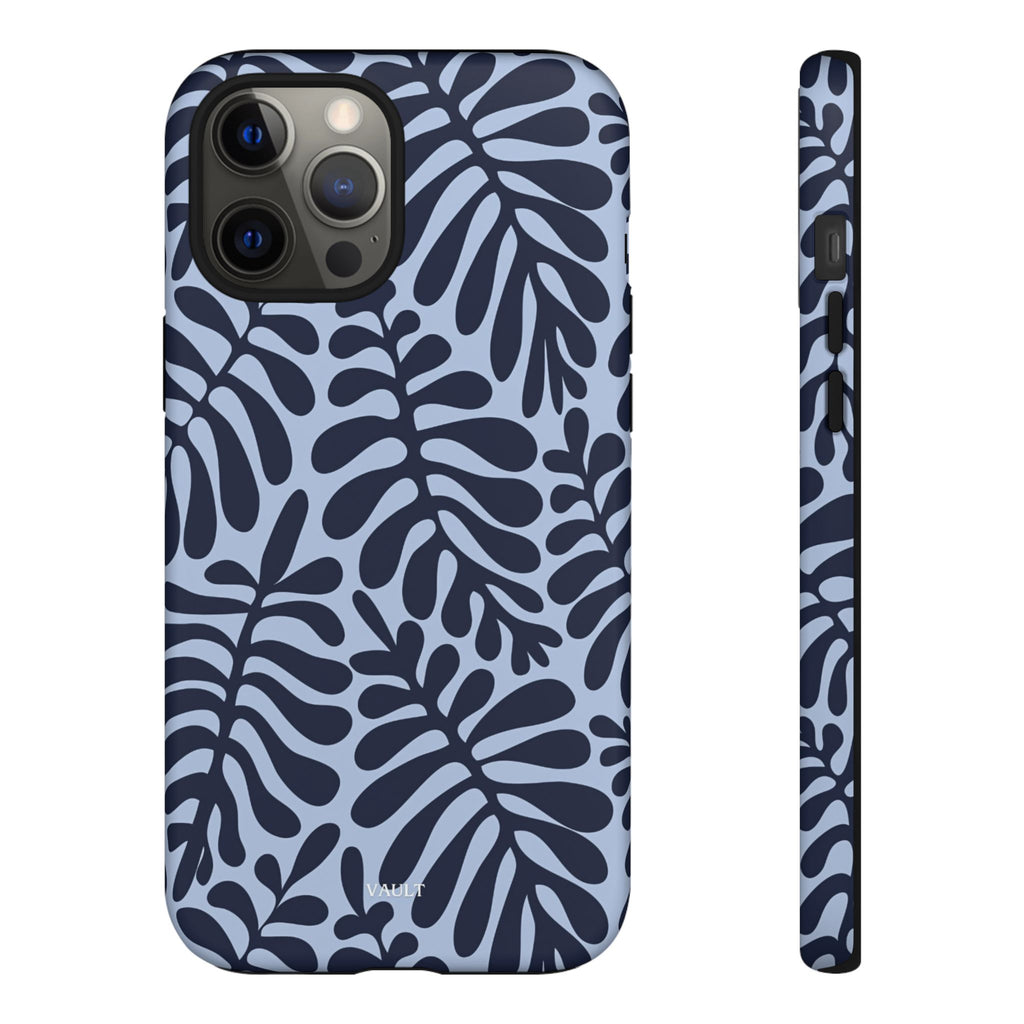 Floral Fern Tough Phone Case – Navy Blue on Light Blue, Protective Slim Cover