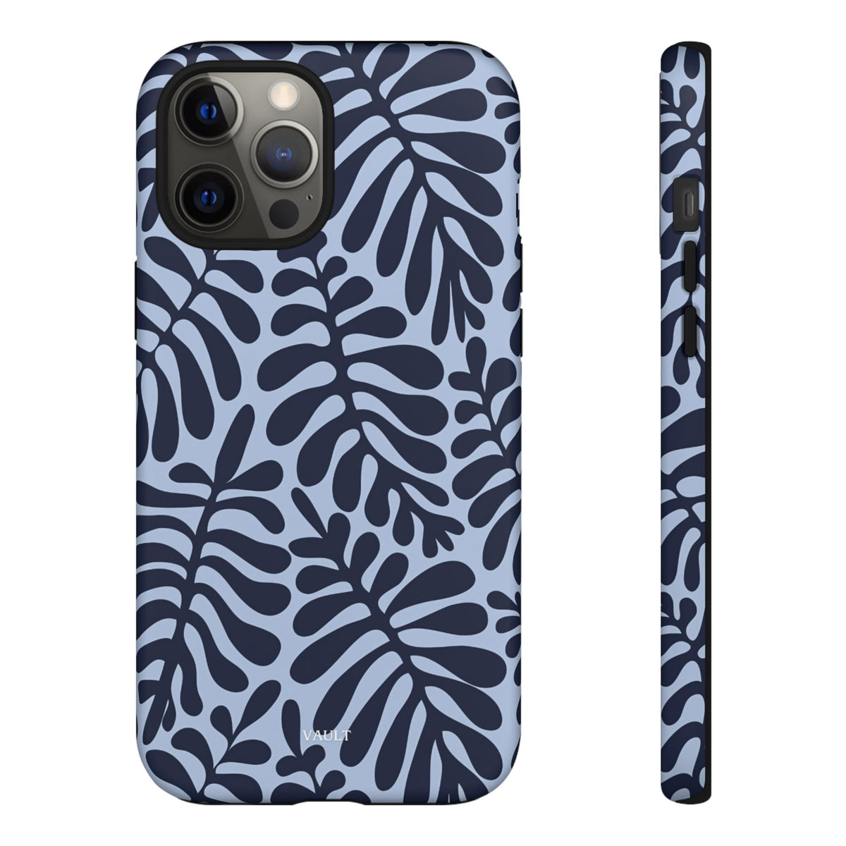 Floral Fern Tough Phone Case – Navy Blue on Light Blue, Protective Slim Cover