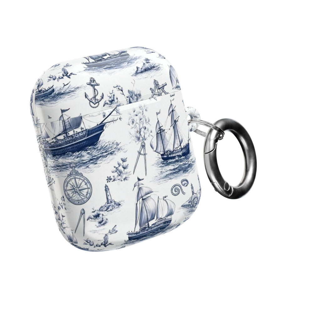 Nautical Toile AirPod Case – Blue Sailboat & Lighthouse Protective Cover