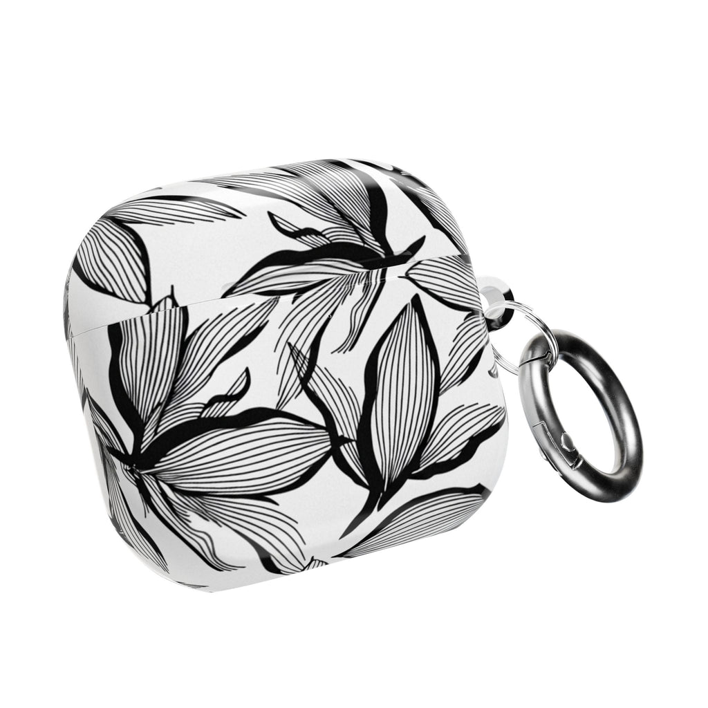 Floral Monochrome AirPod Case — Black & White Leaf Pattern