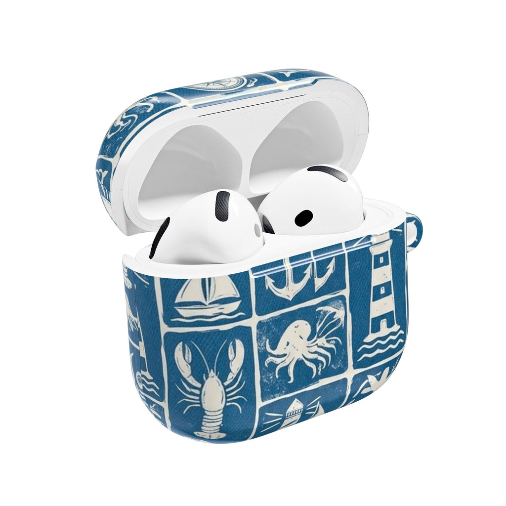 Nautical Tile AirPod Case — Coastal Lighthouse & Sea Creatures Silicone Cover