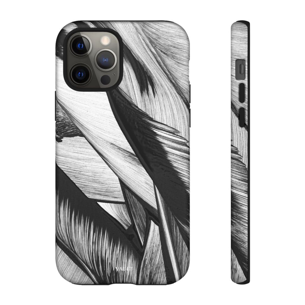 Monochrome Tropical Leaf Tough Phone Case — Black & White Botanical Protective Cover