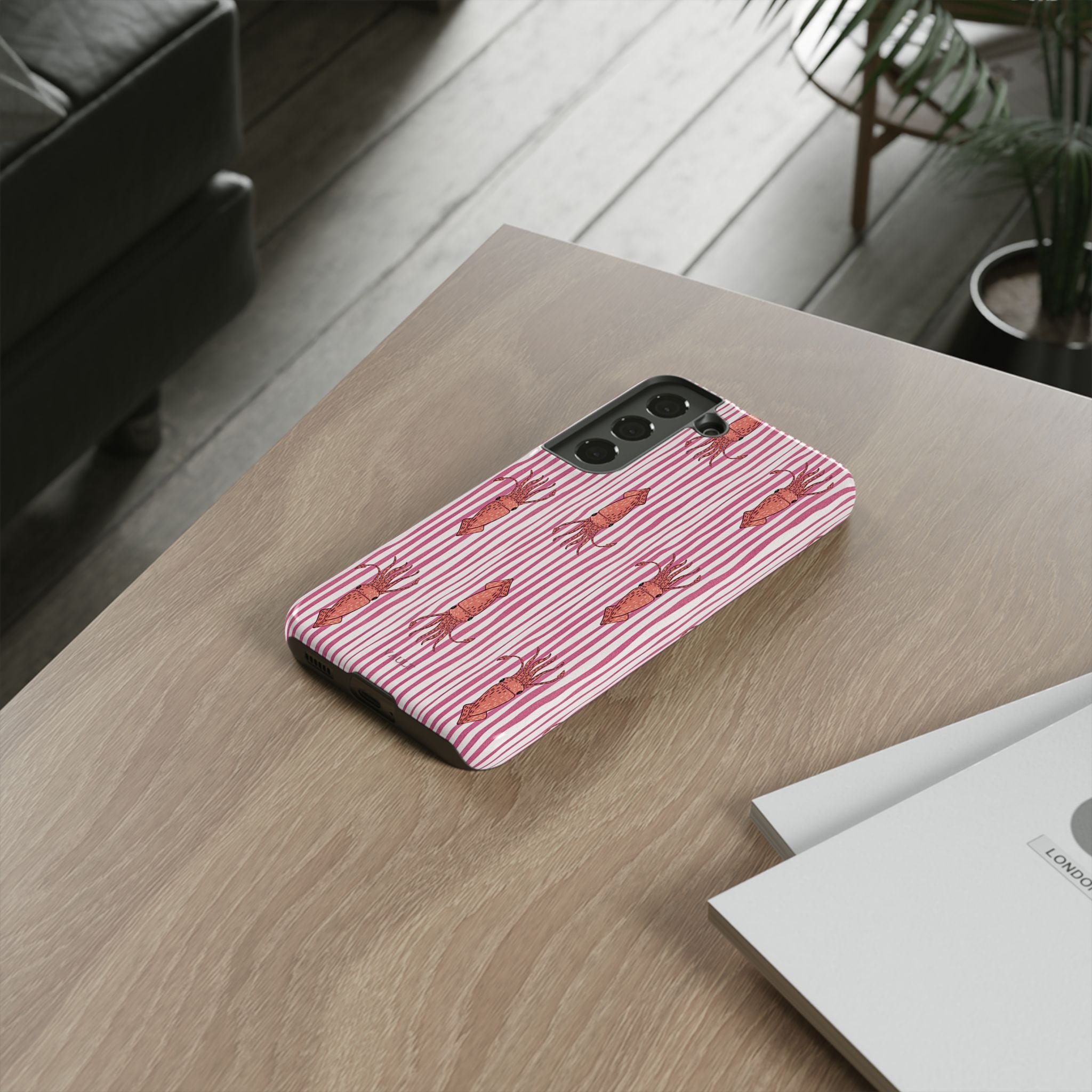 Squid Stripe Phone Case — Pink Nautical Sea Creature Pattern