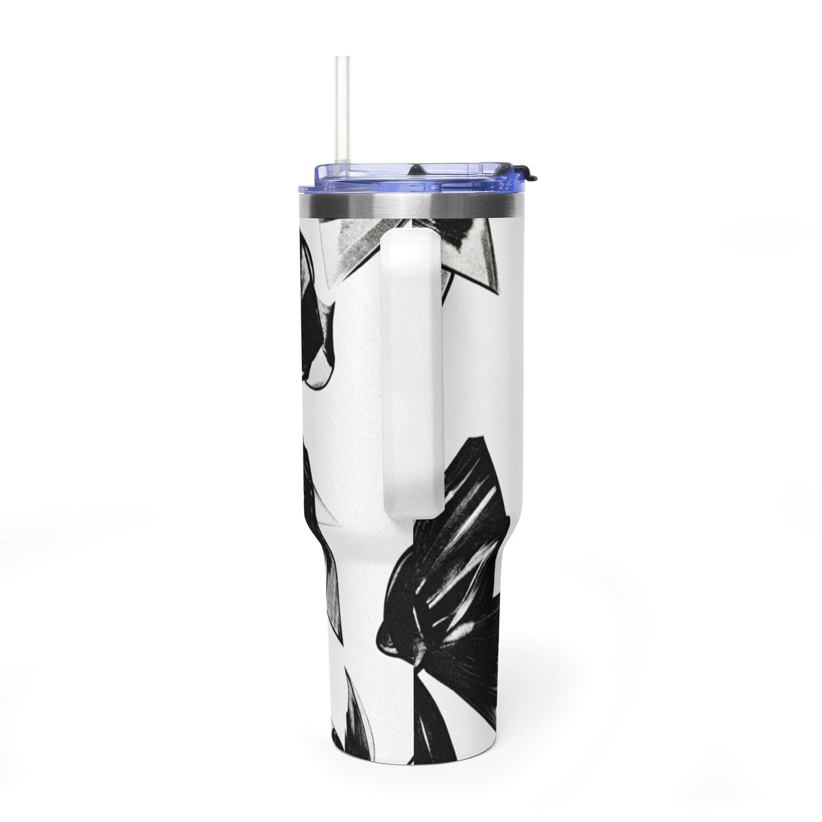 40oz Floral Black & White Vacuum Tumbler — Insulated Travel Cup