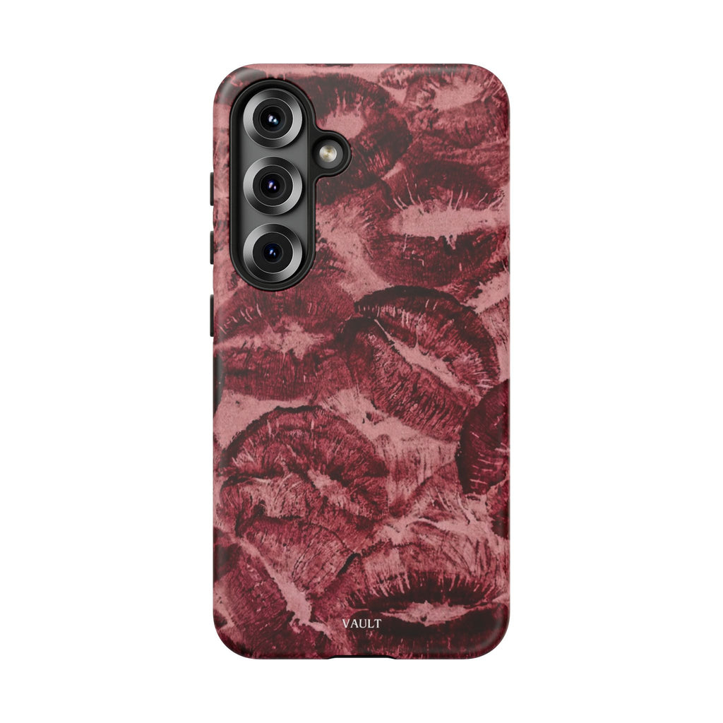 Kiss Print Phone Case – Burgundy Lip Pattern Protective Phone Cover