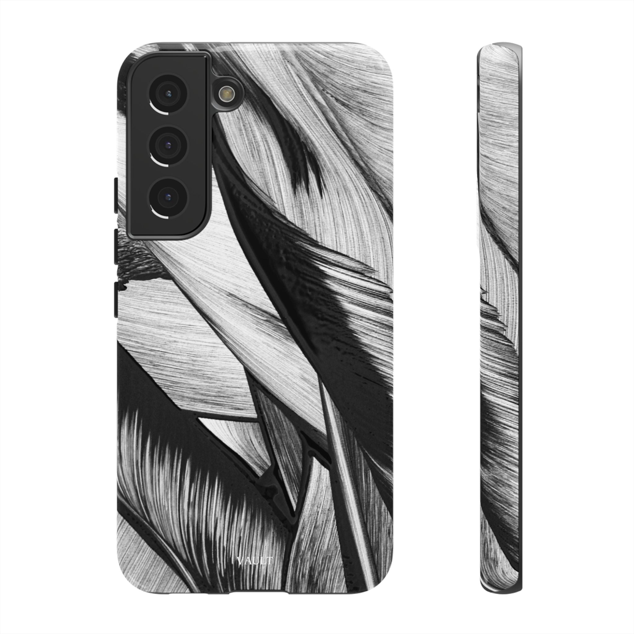 Monochrome Tropical Leaf Tough Phone Case — Black & White Botanical Protective Cover