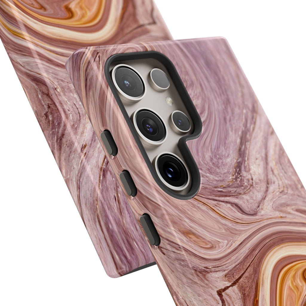 Marble Swirl Phone Case — Pink & Gold Abstract Tough Case