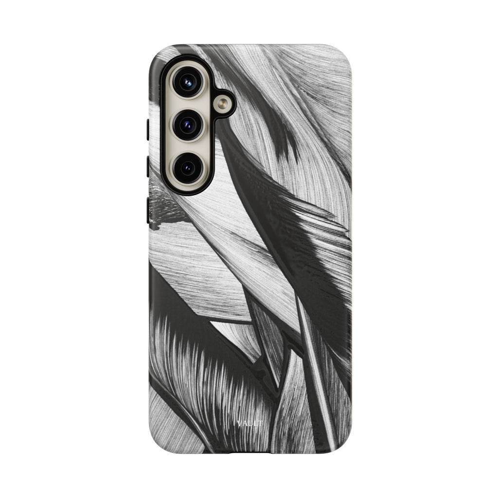 Monochrome Tropical Leaf Tough Phone Case — Black & White Botanical Protective Cover