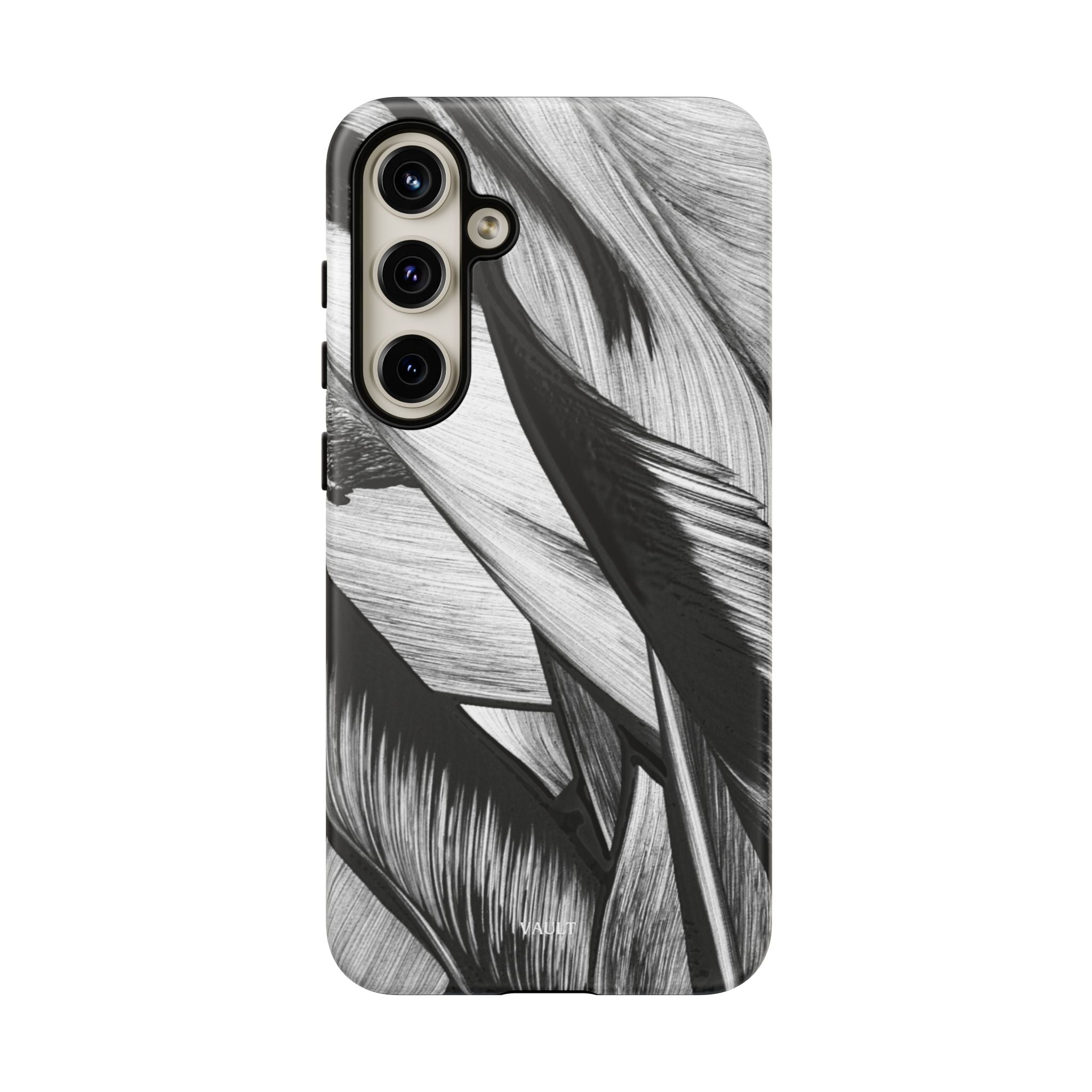 Monochrome Tropical Leaf Tough Phone Case — Black & White Botanical Protective Cover