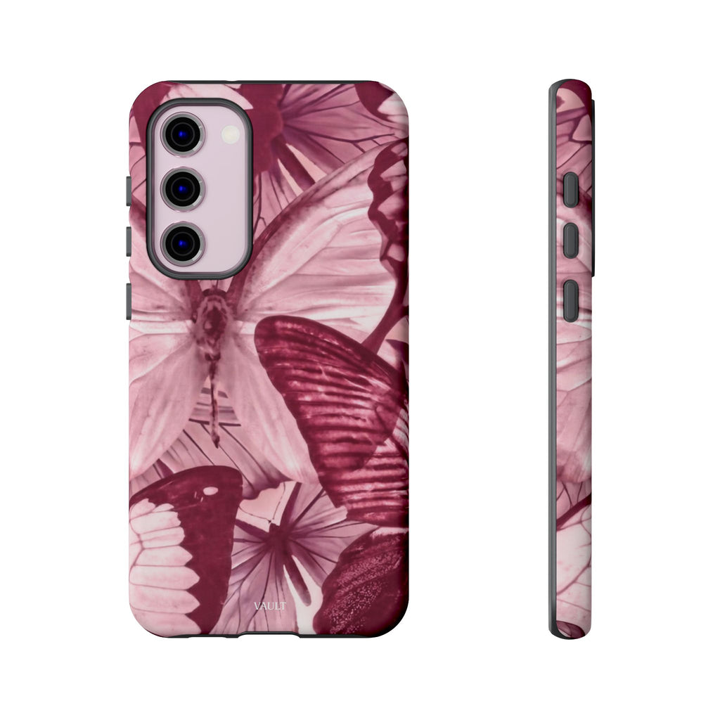 Butterfly Tough Phone Case — Vintage Pink Floral Protective Cover