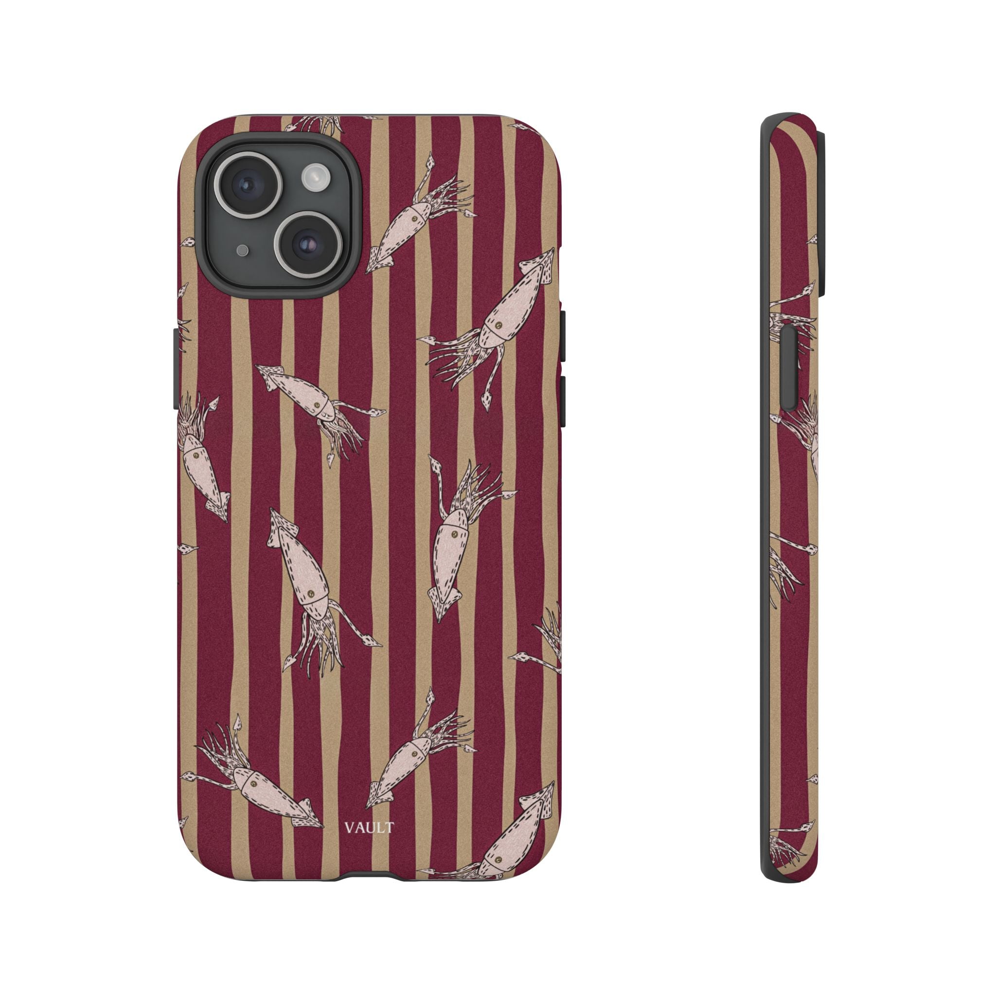 Phone Case - Vintage Shrimp Pattern on Burgundy Stripes
