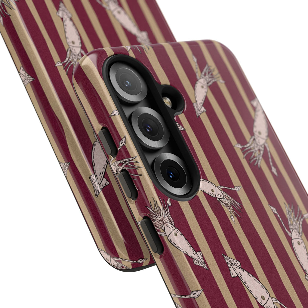 Phone Case - Vintage Shrimp Pattern on Burgundy Stripes