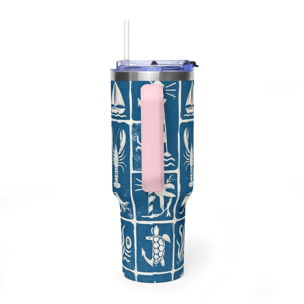 40oz Nautical Thermal Tumbler – Lighthouse, Anchor & Sea Life Travel Mug