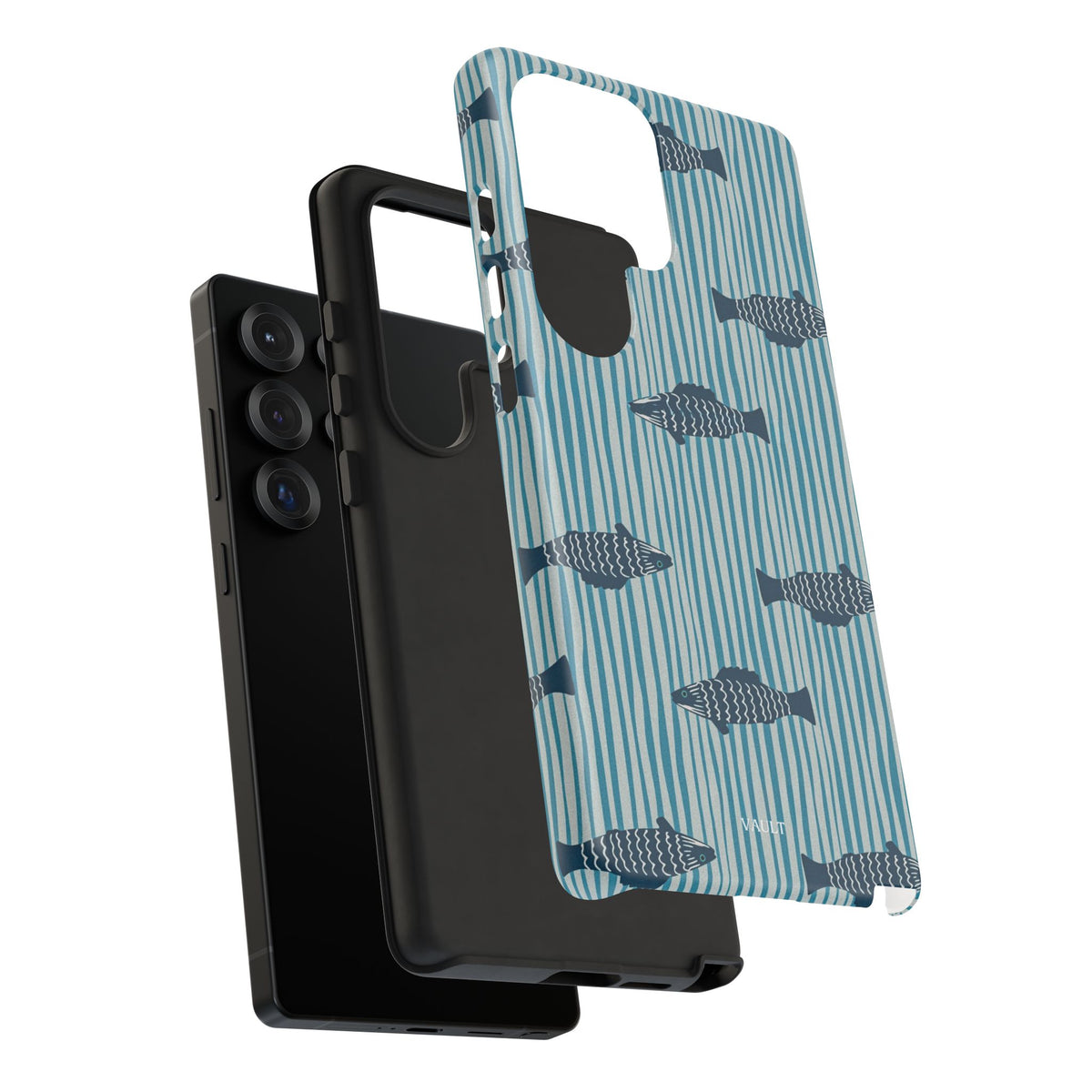 Fish Pattern Tough Phone Case — Blue Striped Ocean Design