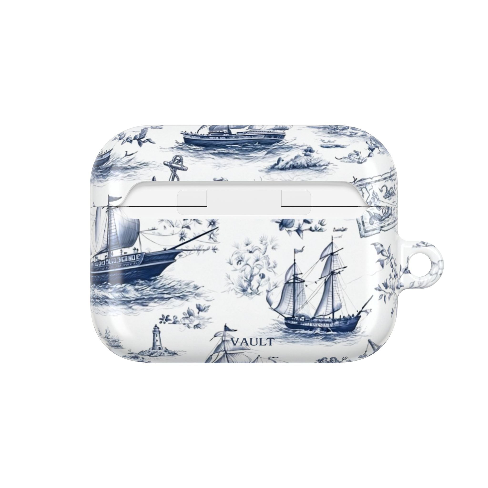 Nautical Toile AirPod Case – Blue Sailboat & Lighthouse Protective Cover