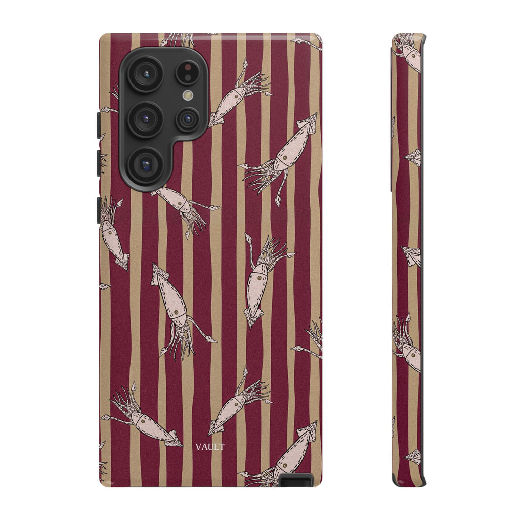 Phone Case - Vintage Shrimp Pattern on Burgundy Stripes