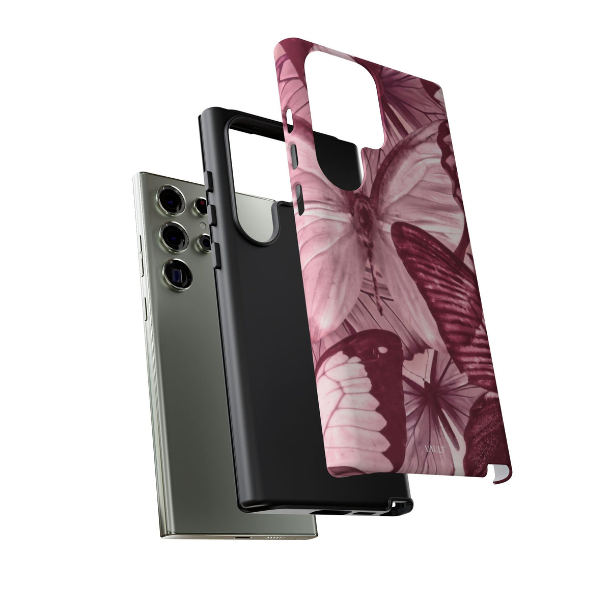 Butterfly Tough Phone Case — Vintage Pink Floral Protective Cover