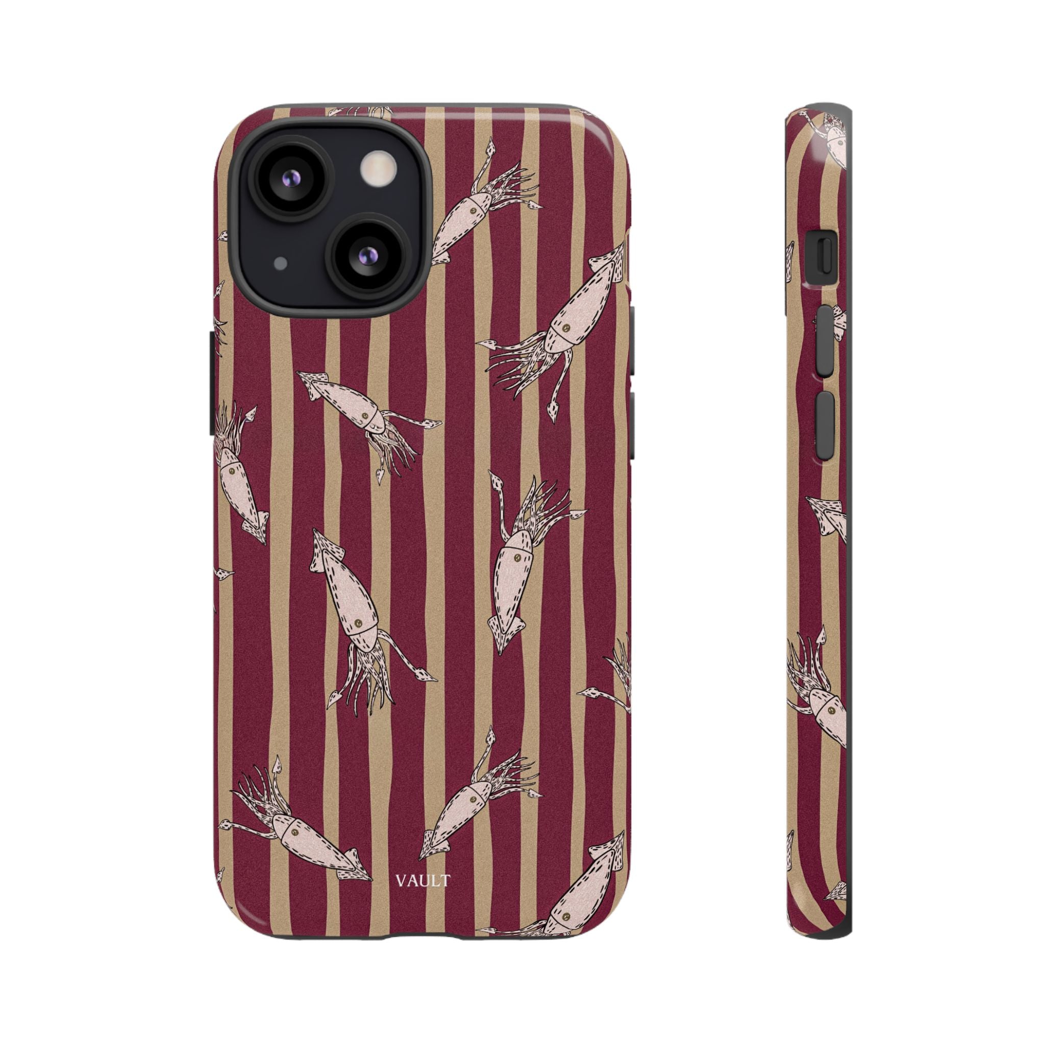 Phone Case - Vintage Shrimp Pattern on Burgundy Stripes