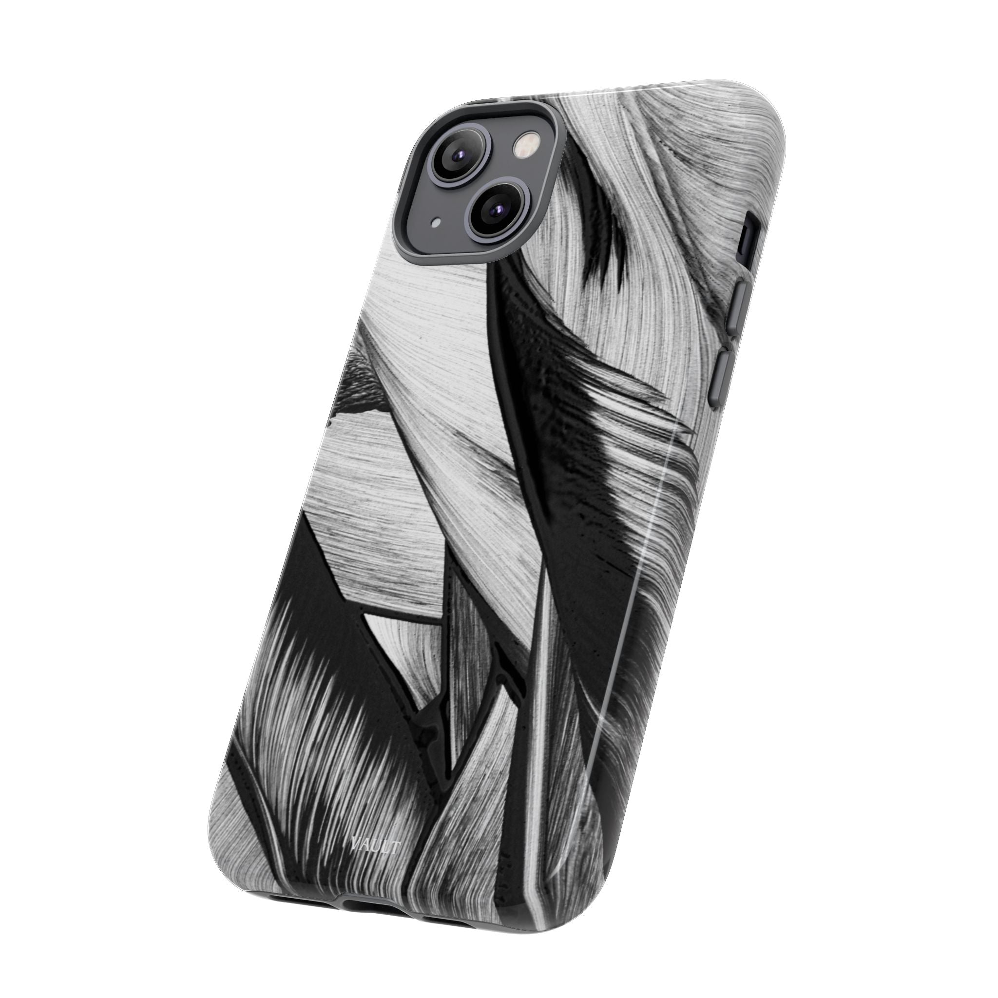 Monochrome Tropical Leaf Tough Phone Case — Black & White Botanical Protective Cover