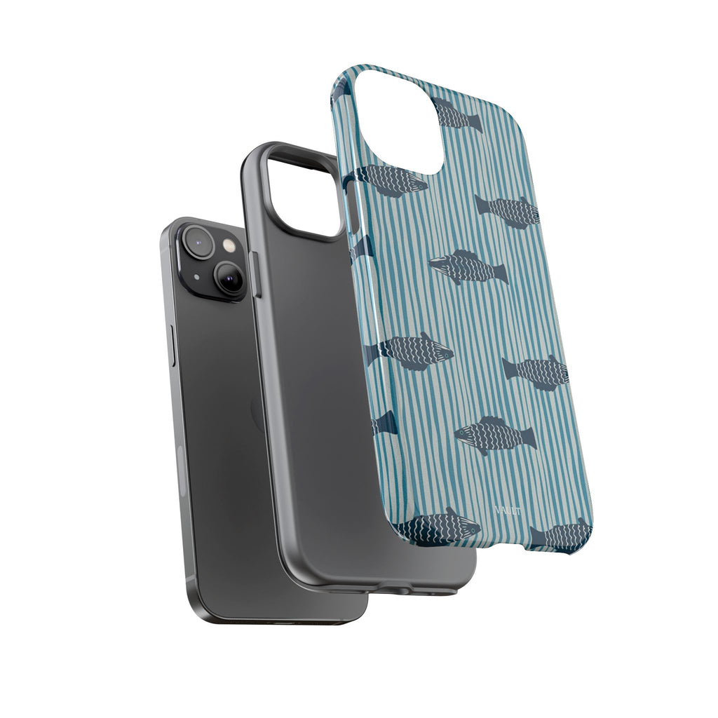 Fish Pattern Tough Phone Case — Blue Striped Ocean Design