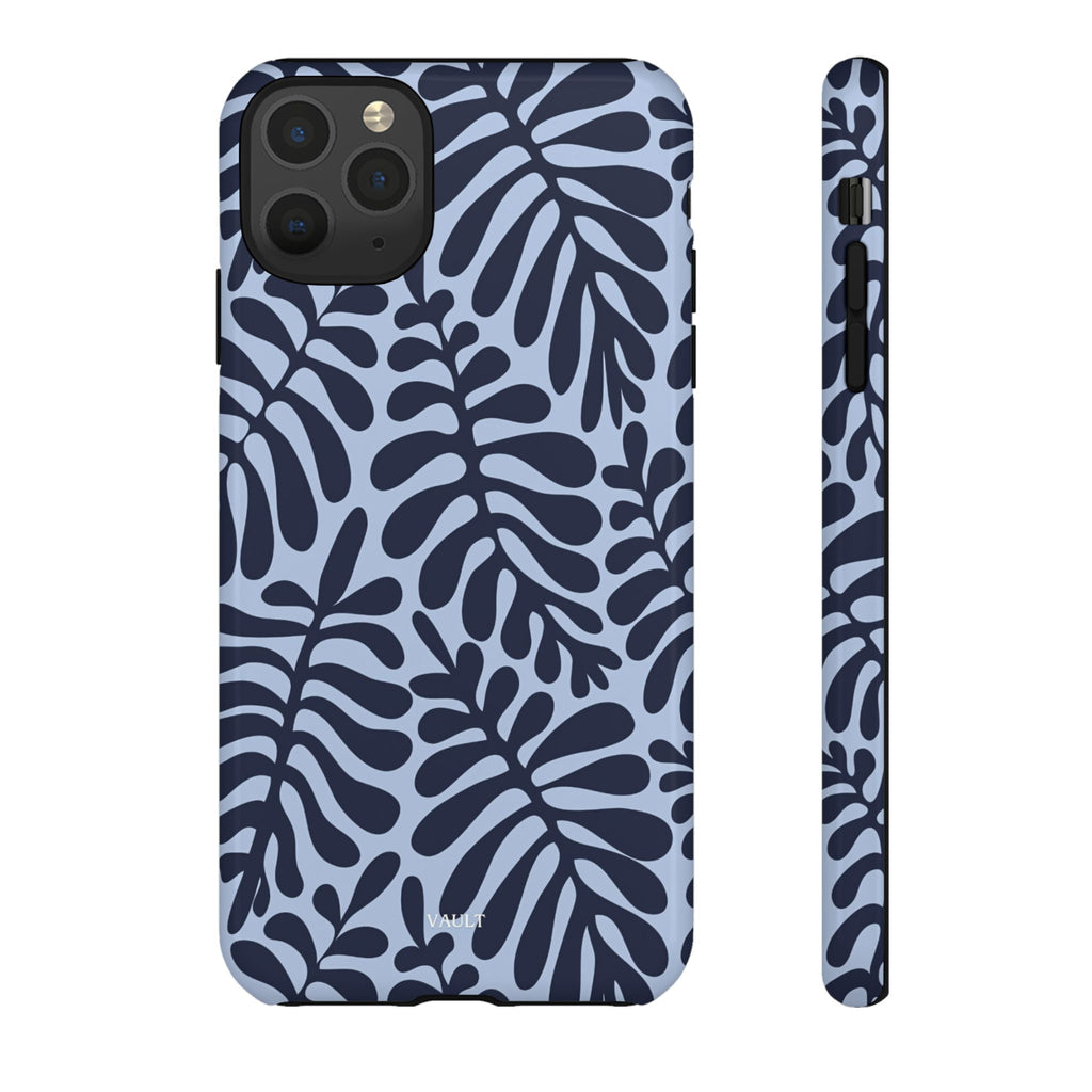 Floral Fern Tough Phone Case – Navy Blue on Light Blue, Protective Slim Cover