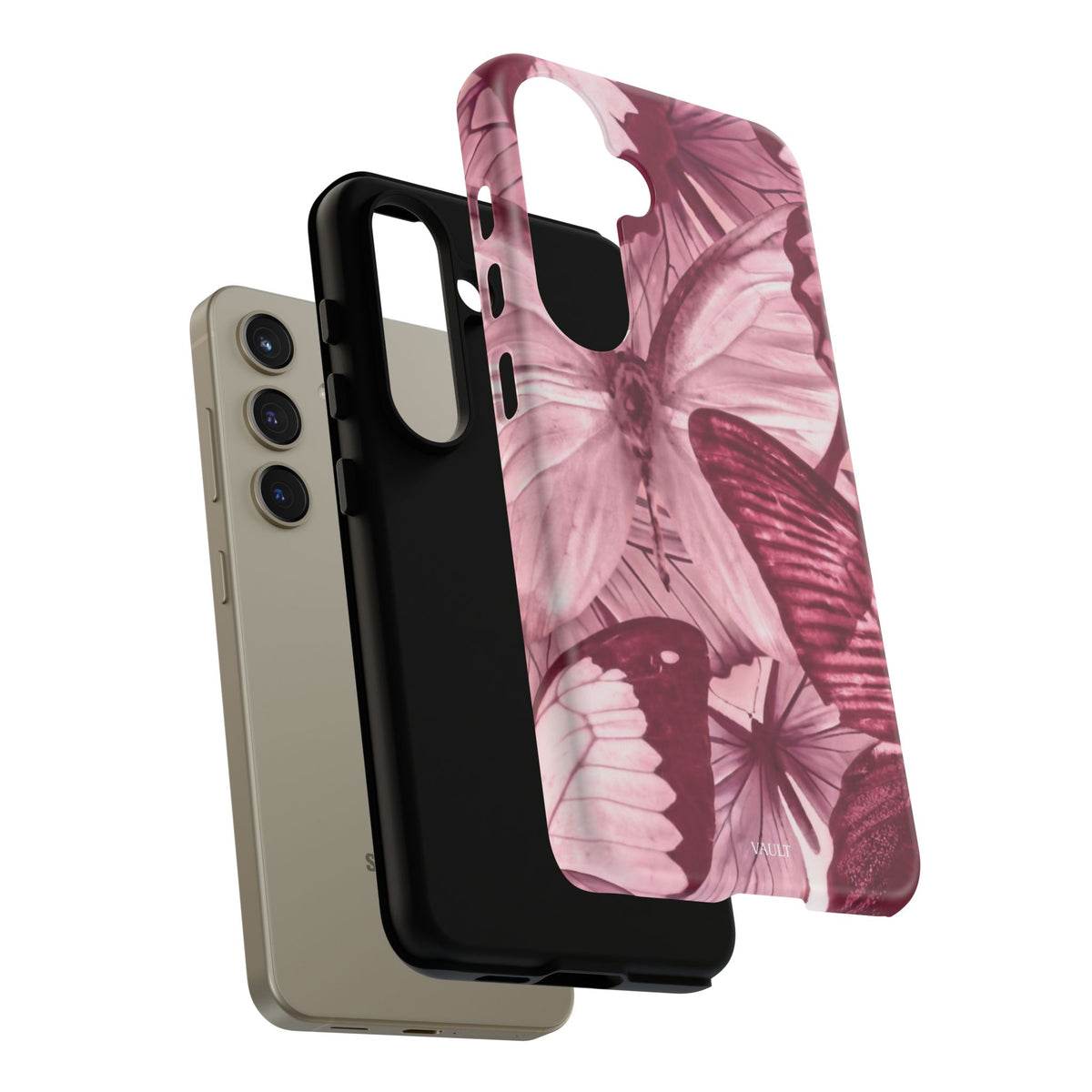 Butterfly Tough Phone Case — Vintage Pink Floral Protective Cover