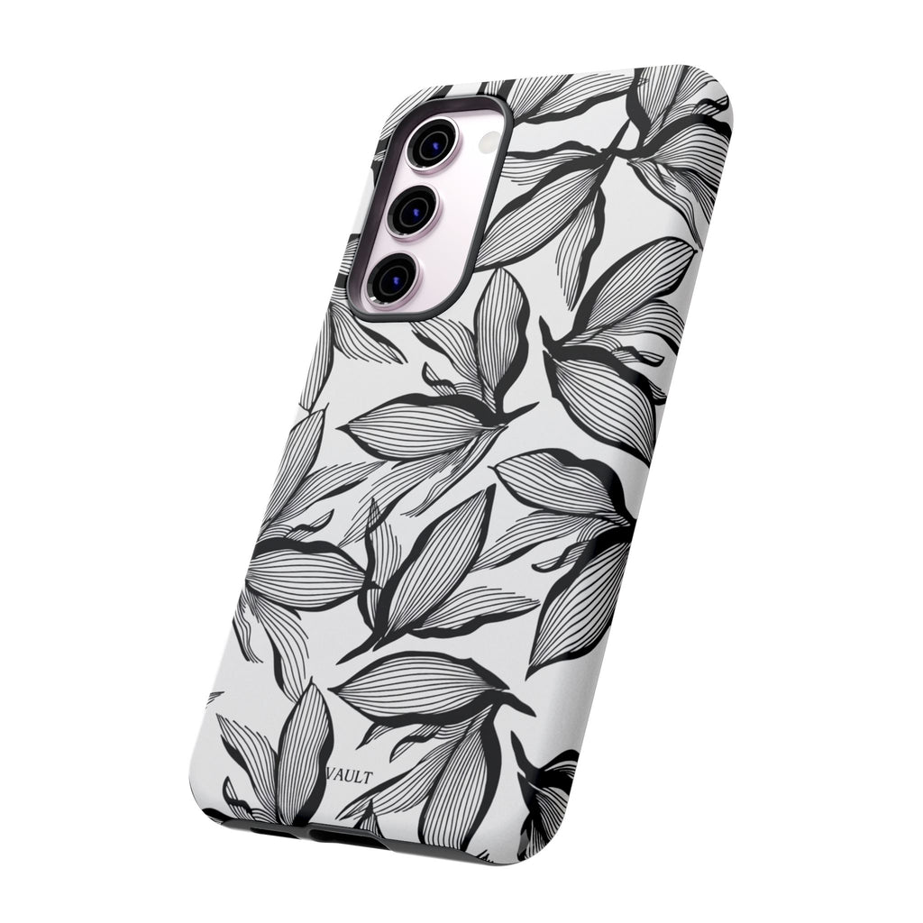 Floral Leaves Tough Phone Case – Black & White Botanical Protection