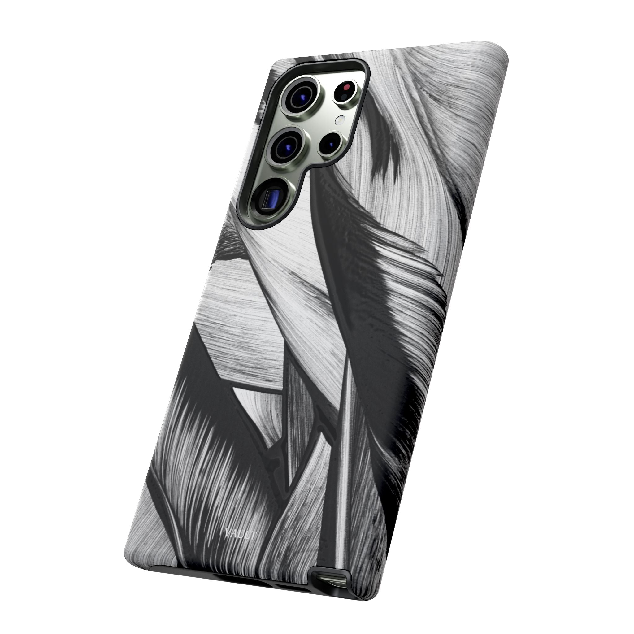 Monochrome Tropical Leaf Tough Phone Case — Black & White Botanical Protective Cover