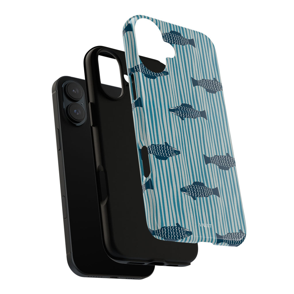 Fish Pattern Tough Phone Case — Blue Striped Ocean Design