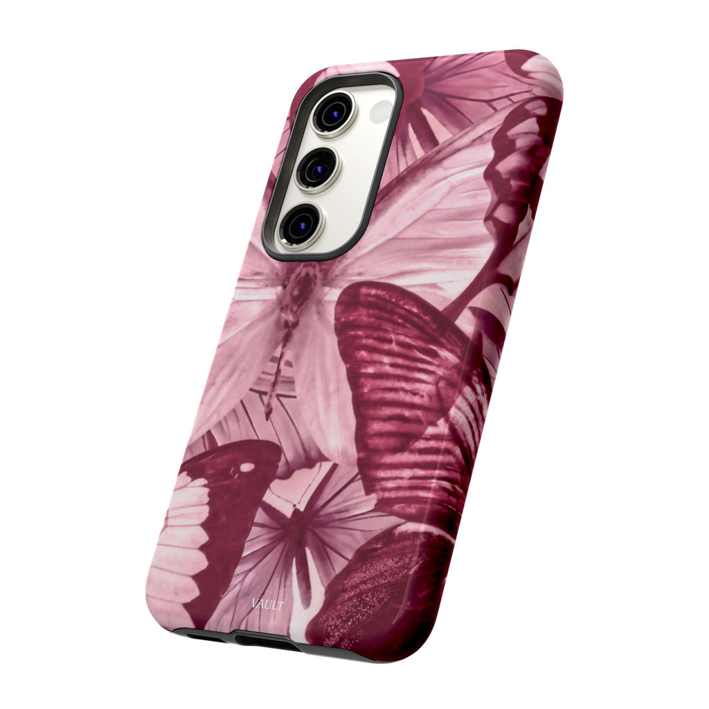 Butterfly Tough Phone Case — Vintage Pink Floral Protective Cover
