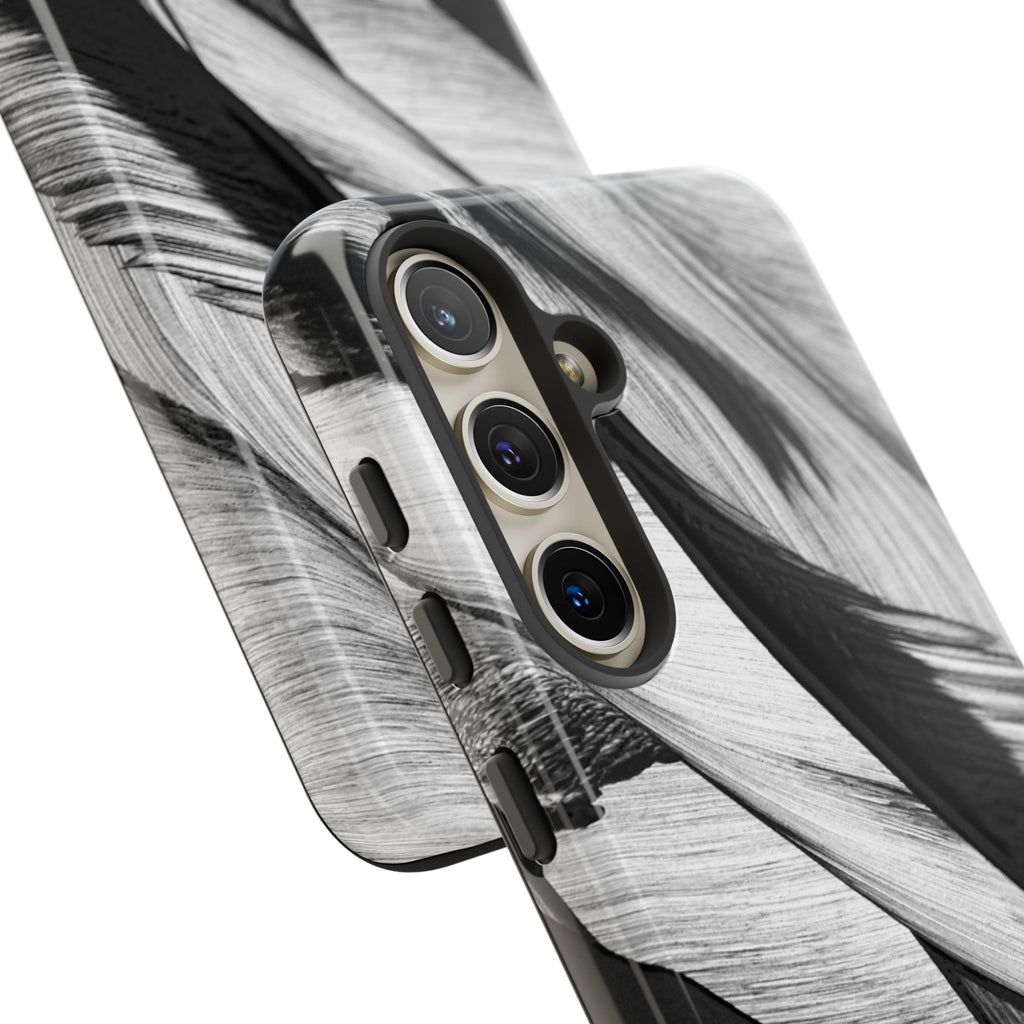Monochrome Tropical Leaf Tough Phone Case — Black & White Botanical Protective Cover