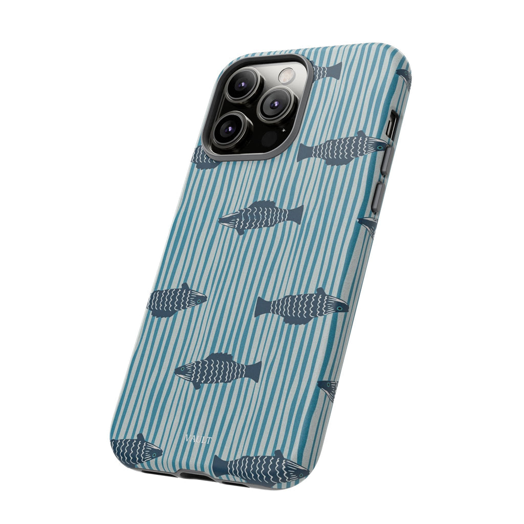 Fish Pattern Tough Phone Case — Blue Striped Ocean Design