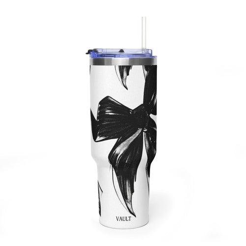 40oz Floral Black & White Vacuum Tumbler — Insulated Travel Cup