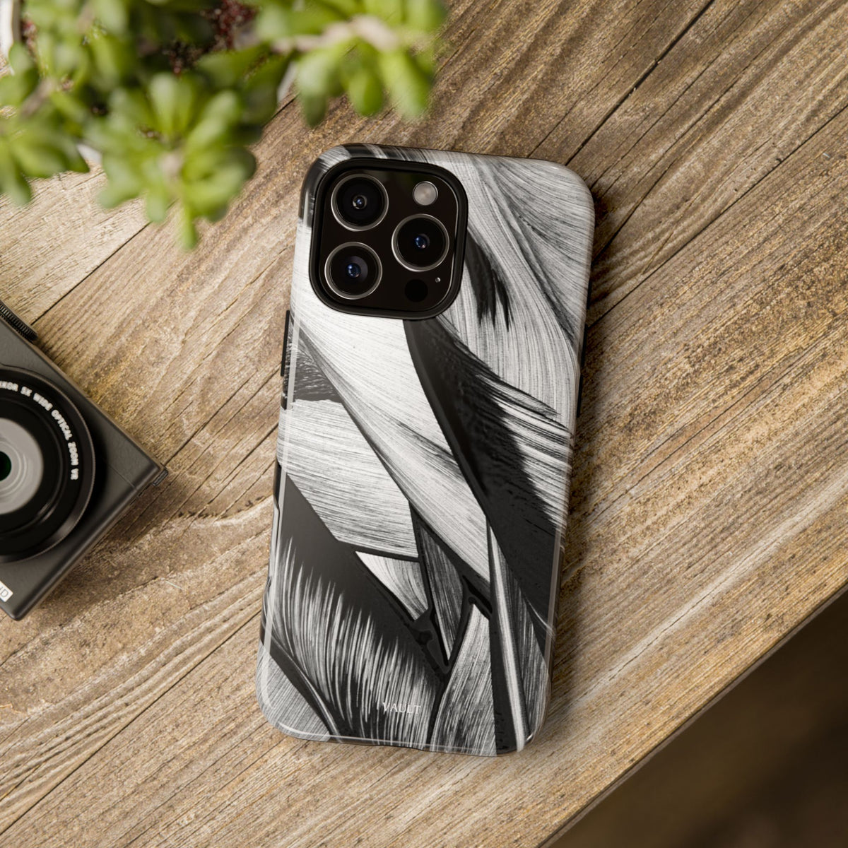 Monochrome Tropical Leaf Tough Phone Case — Black & White Botanical Protective Cover