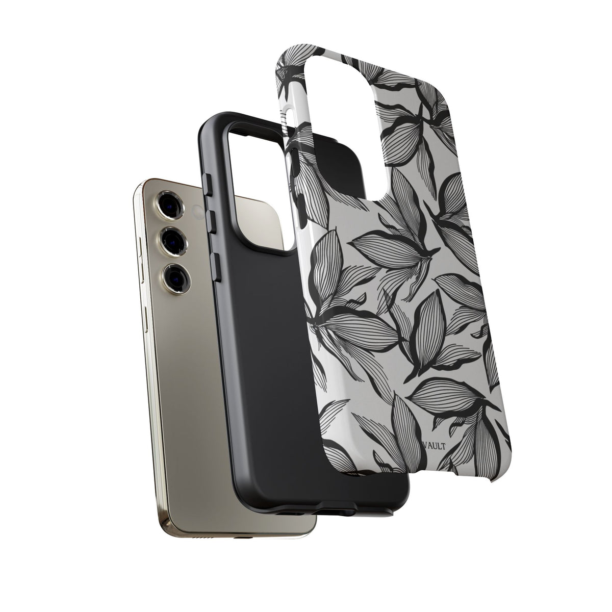 Floral Leaves Tough Phone Case – Black & White Botanical Protection