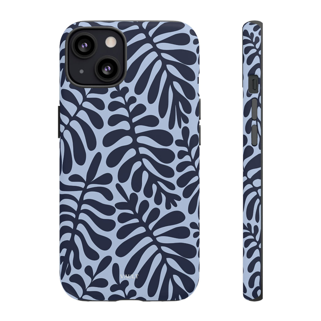 Floral Fern Tough Phone Case – Navy Blue on Light Blue, Protective Slim Cover