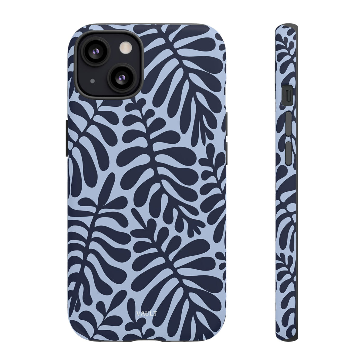 Floral Fern Tough Phone Case – Navy Blue on Light Blue, Protective Slim Cover