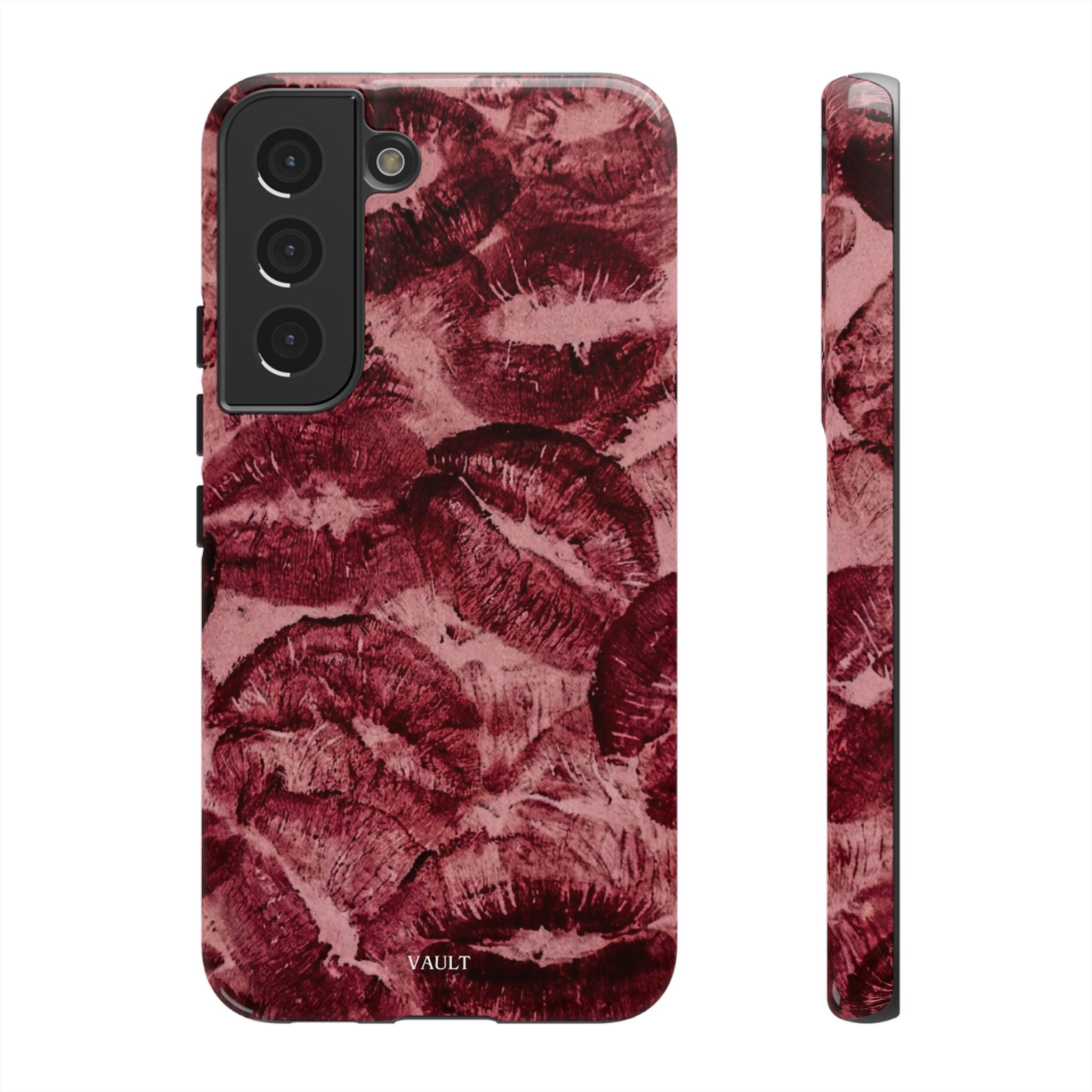 Kiss Print Phone Case – Burgundy Lip Pattern Protective Phone Cover