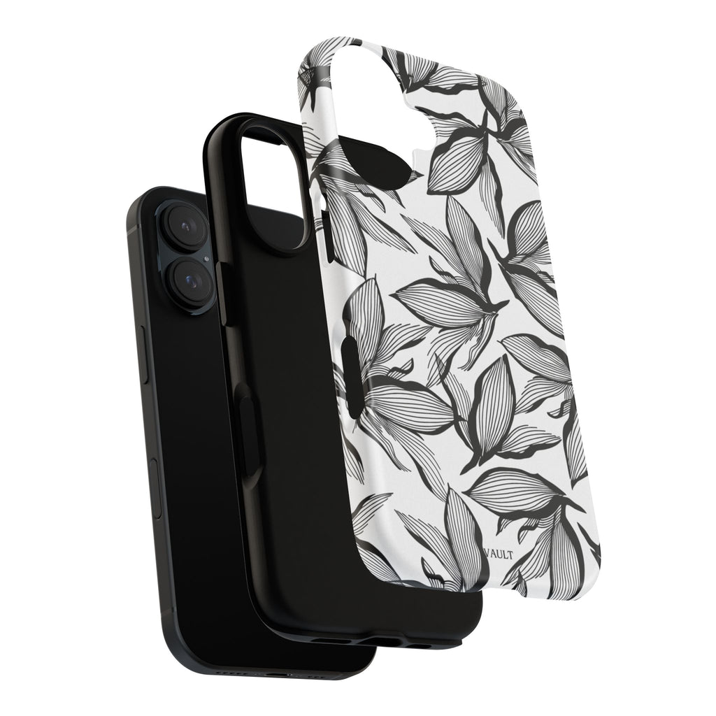 Floral Leaves Tough Phone Case – Black & White Botanical Protection