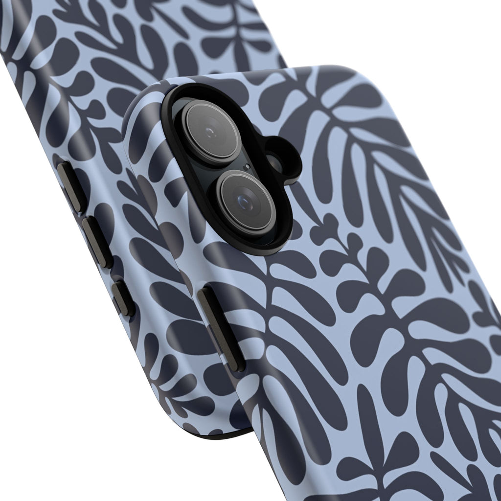 Floral Fern Tough Phone Case – Navy Blue on Light Blue, Protective Slim Cover
