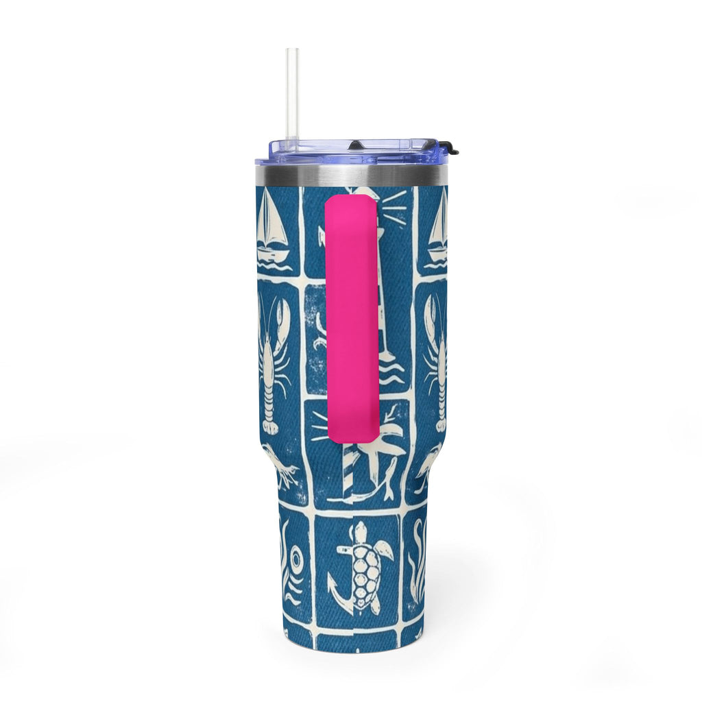 40oz Nautical Thermal Tumbler – Lighthouse, Anchor & Sea Life Travel Mug