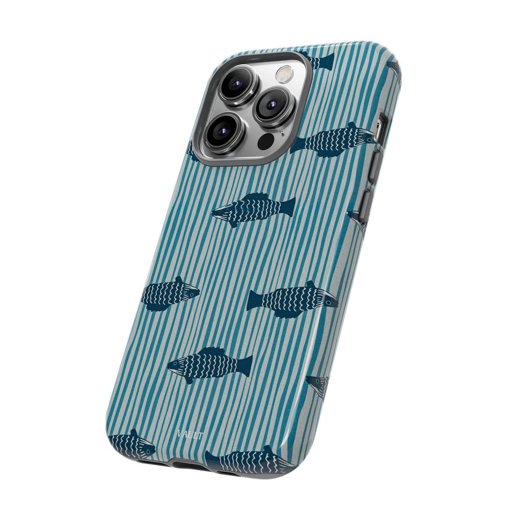 Fish Pattern Tough Phone Case — Blue Striped Ocean Design