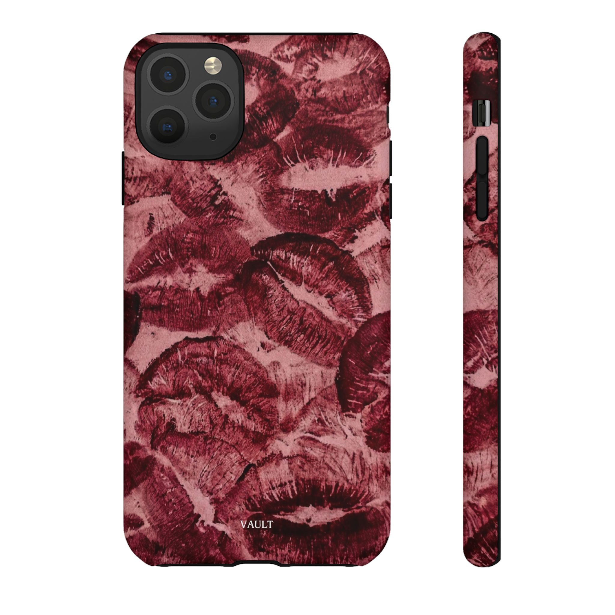 Kiss Print Phone Case – Burgundy Lip Pattern Protective Phone Cover