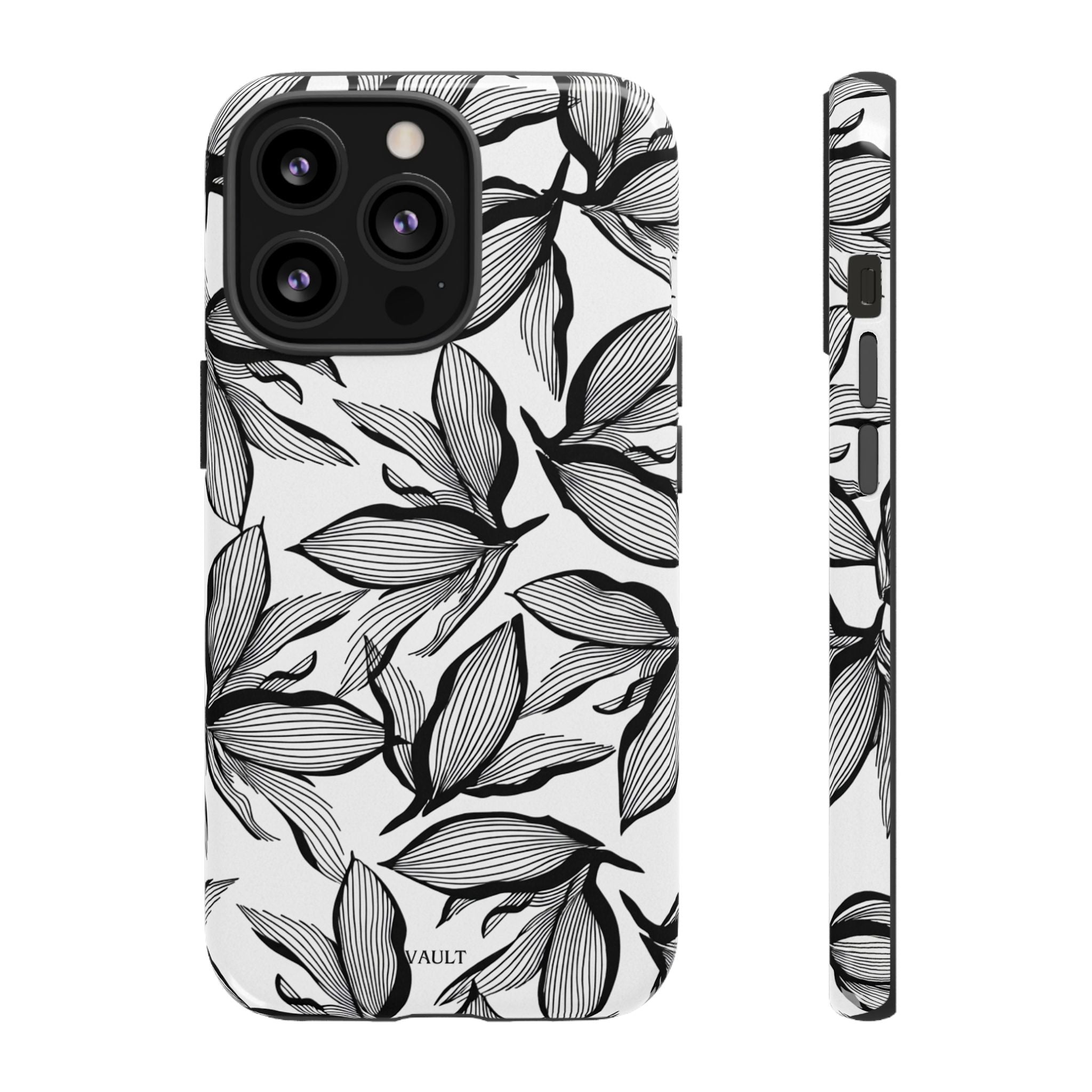 Floral Leaves Tough Phone Case – Black & White Botanical Protection